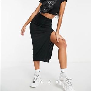 Basic black midi skirt with side slip